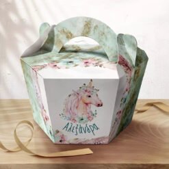Μπομπονιέρα βάπτισης κουτί Πεντάγωνο με θέμα Magical Unicorn